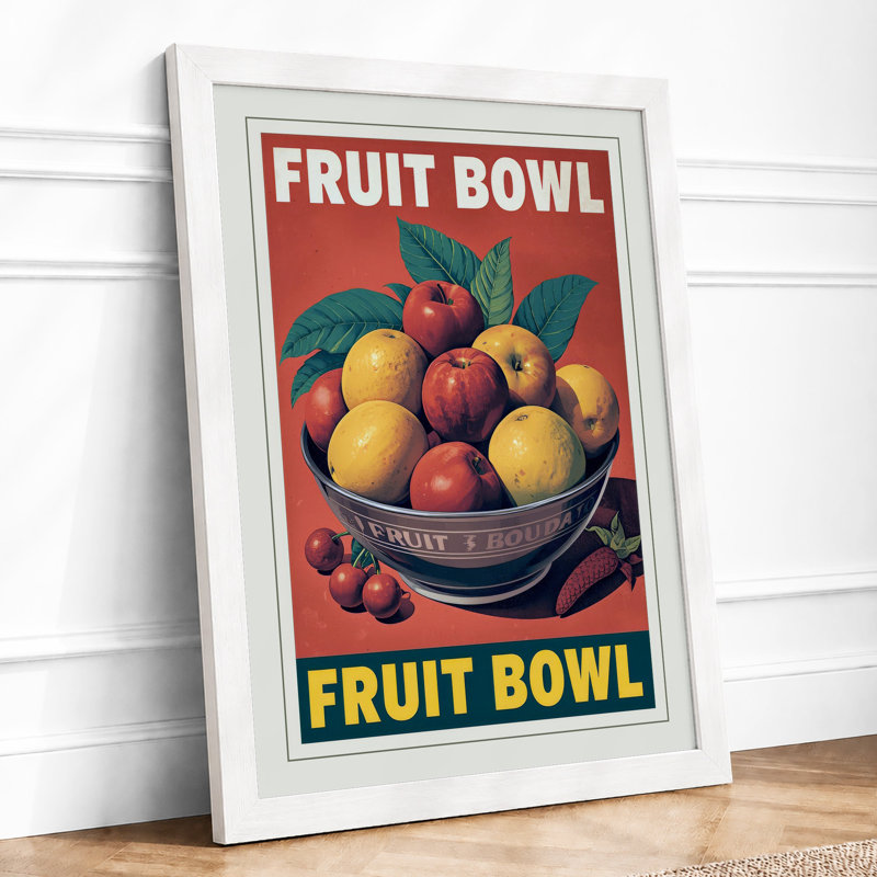 Fruit Bowl Retro - Framed Print, A3 - 42.0 x 29.7 cm, White