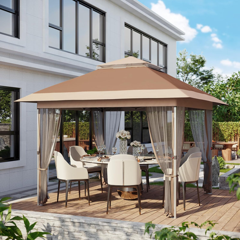 12X12 Pop-Up Gazebo Canopy Tent With Mosquito Netting & Curtains, Outdoor Steel Frame For Patio, Garden, Backyard, Lawn & Deck