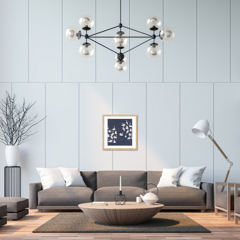 Nature Inspired Modern Ensemble: Swan Serenade, 36" H x 36" W, Tan, Framed Matted Print