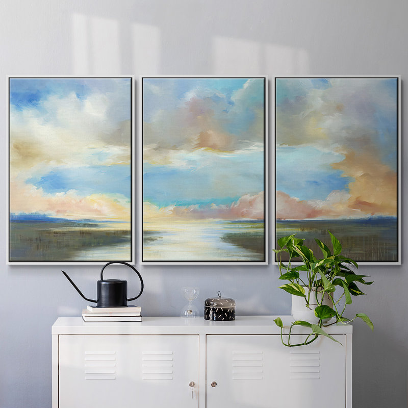 Dawn Breaks, encadré sur toile, 3 pièces, Blanc, H 36 po x l 75 po x P 2 po