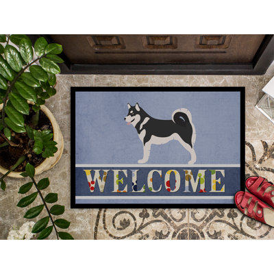 Tapis de porte pour l’extérieur antidérapant effet velours alaskan malamute welcome