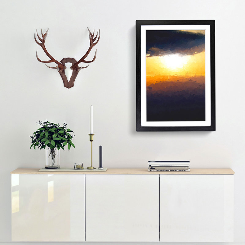 Sunset Through the Clouds in Abstract - Picture Frame Graphic Art Print, 36cm H x 27cm W x 2cm D, Black Framed