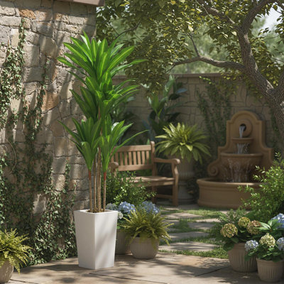 Artificial Tropical Plant with White Tall Planter for Living Room Entryway Porch Office