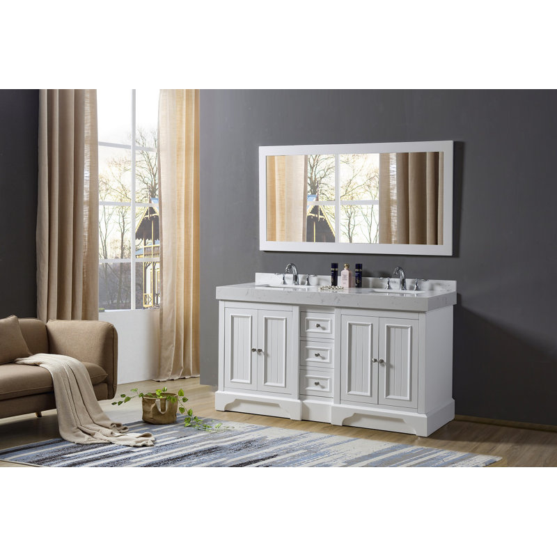 Herrald 60 " W Freestanding Standard Free Standing 2 Double With Cultured Marble Top with Mirror