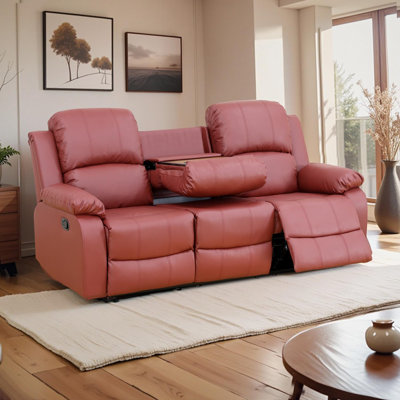 Canapé inclinable manuel en cuir végétalien 78,5 po avec table rabattable Premium 