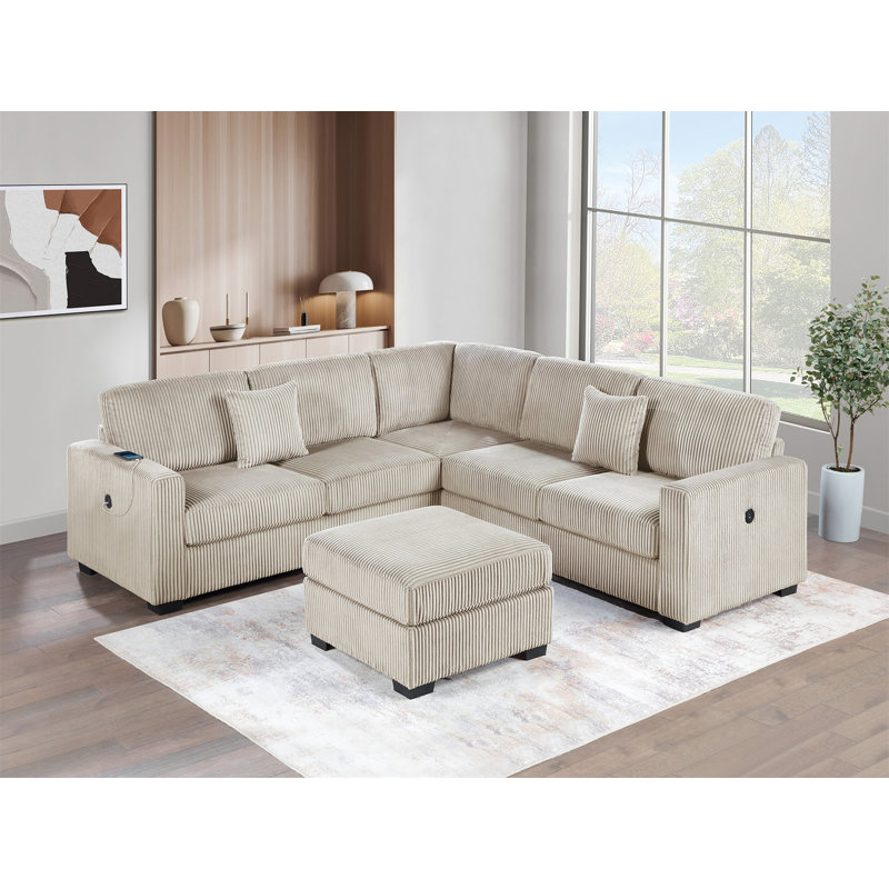 Causeuse modulaire rembourrée en velours côtelé 4 pièces Living Room, Velours côtelé chameau