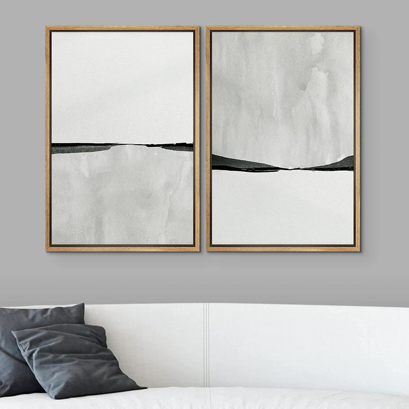 Abstract Landscape Neutral Minimalist Artwork Wall Art Framed On Canvas 2 Pieces Painting Print, 36" H x 48" W, Natural