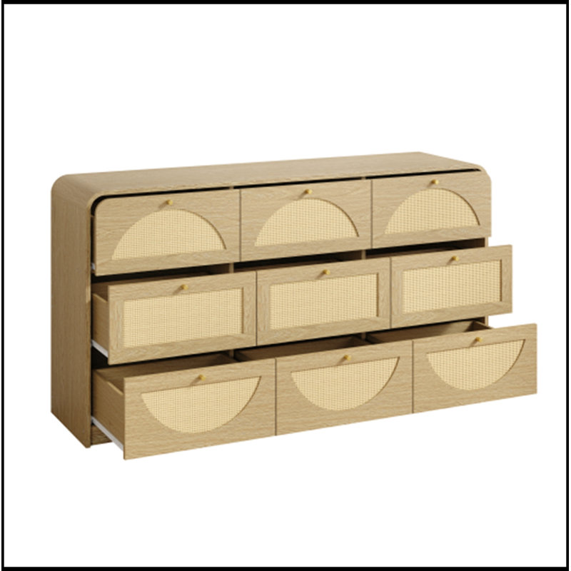 Commode d'appoint en bois avec 9 tiroirs, Naturel