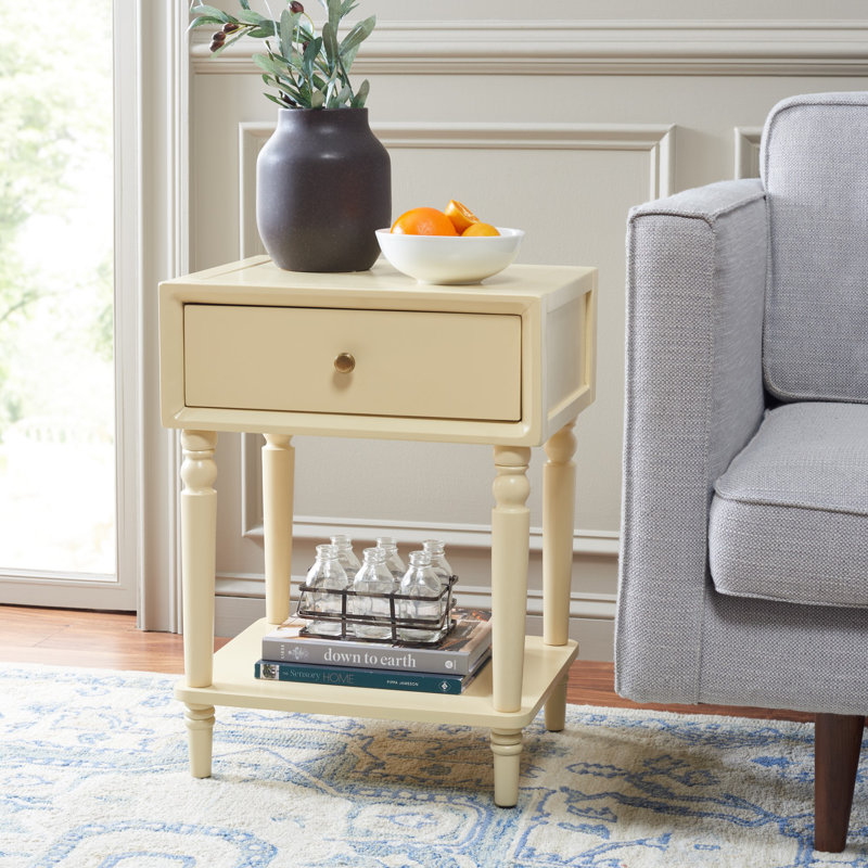 Kleban Solid Wood End Table with Storage, Vanilla