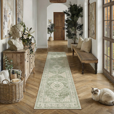 Stella Oriental Beige Area Rug With Non-Slip Backing & Roll-Pack Design