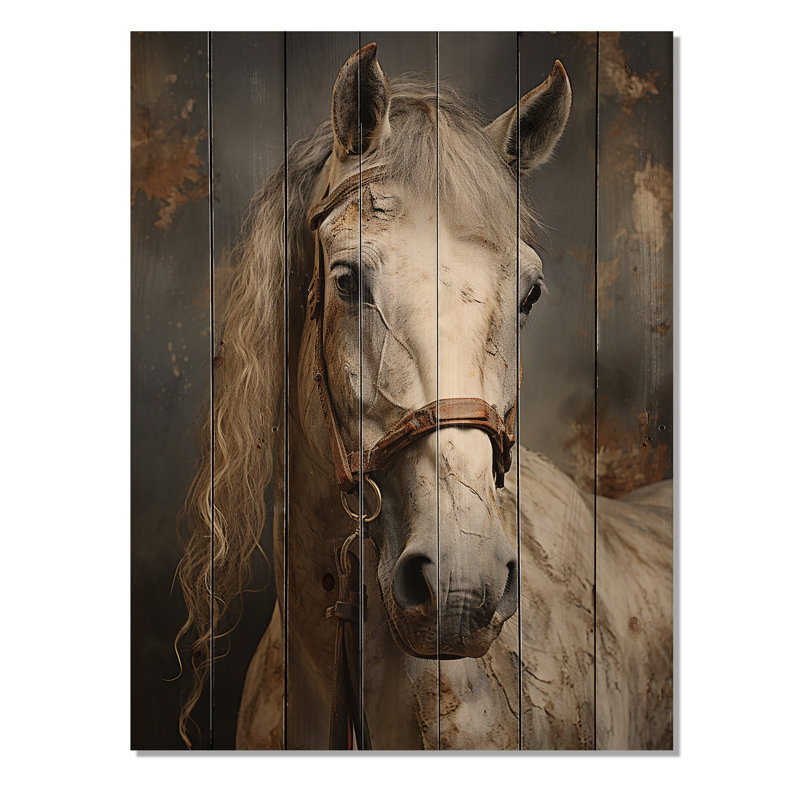 White Horse équestre dualité II sur bois, H 32 po x l 24 po x P 0,78 po