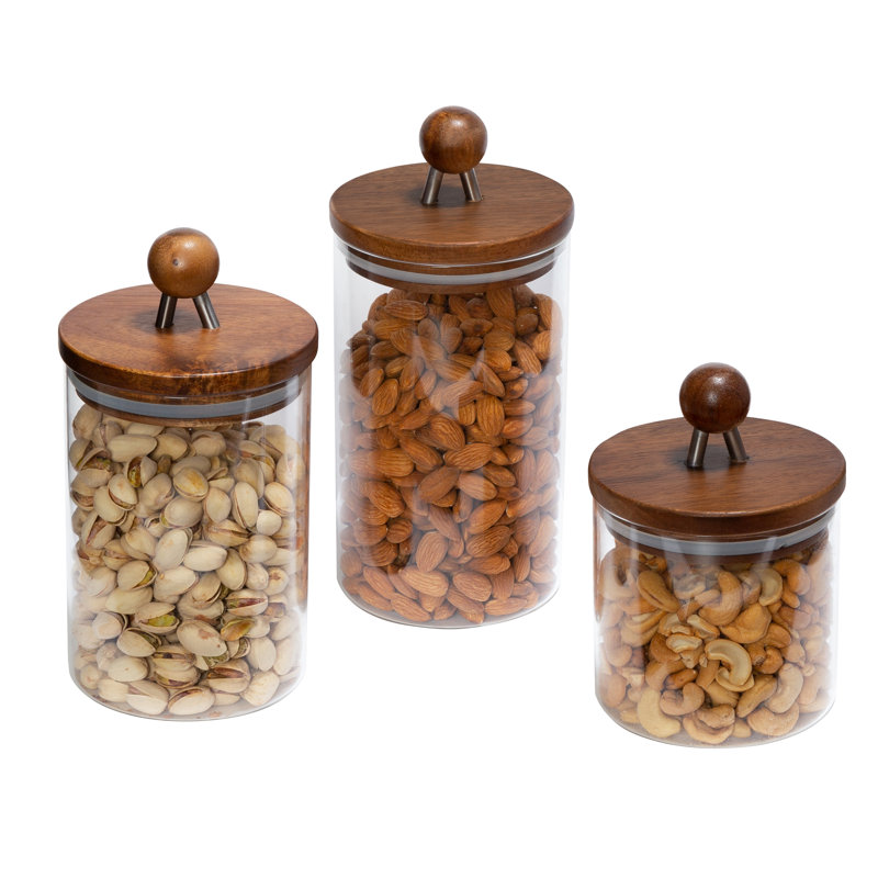 Ensemble de pots de cuisine en verre 3 pièces Acacia