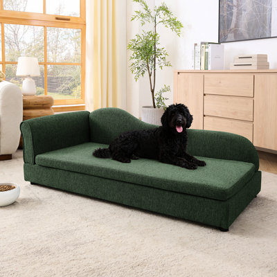 Oversized Dog For Medium And Large Animals - Irregular , Single Armrest, Breathable Linen, Soft Cushion, Low Plastic Feet, Olive Pet Unique Design,