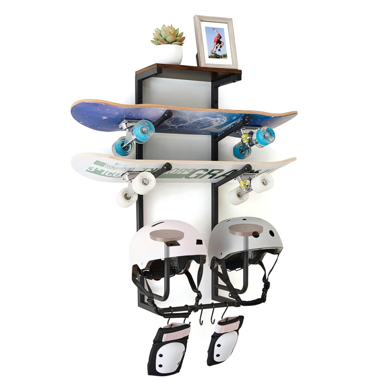 Étagère horizontale à planches multiples anger Cintre, support de longboard pour bateau, supports à casque en bois ， Crochets pour accessoires, organisateur de rangement mural pour garage