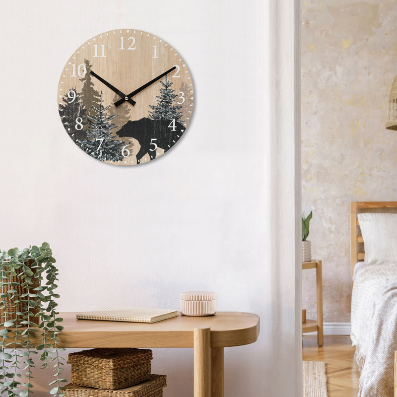 Horloge murale Cabin Bear 12 po Horloge murale silencieuse en bois