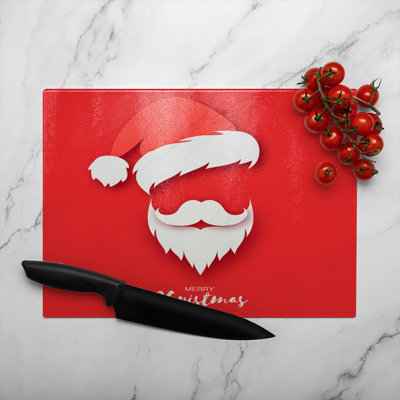 Santa Claus Hat And Beard Dining Glass Chopping Board