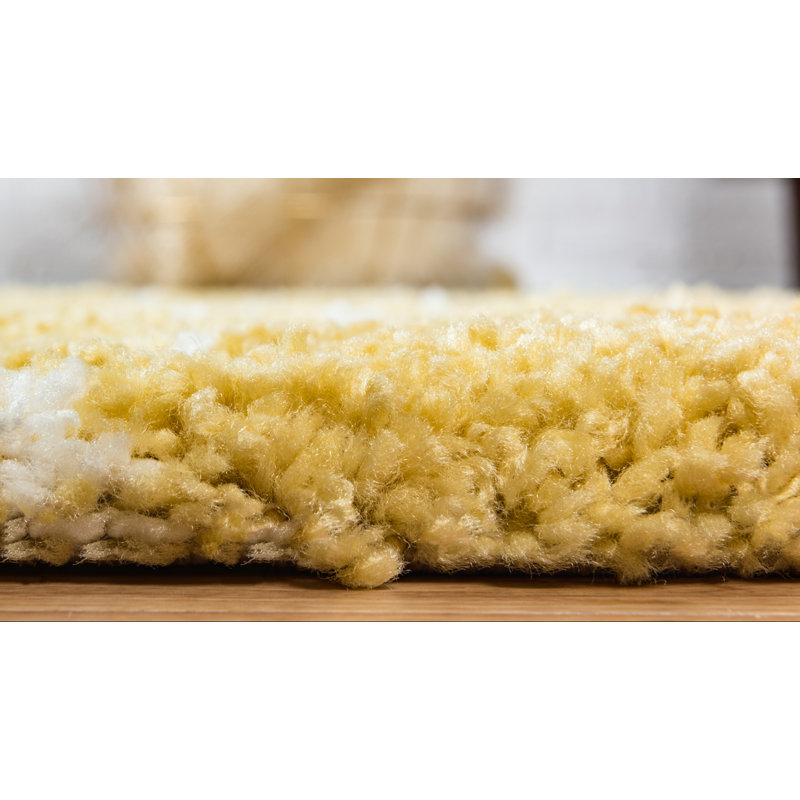 Tapis jaune à motif géométrique arrière, Carré 8 pi
