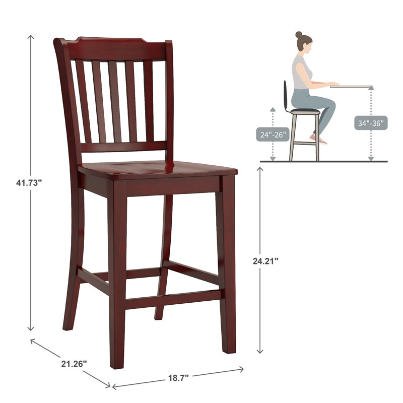 Tabouret de bar et de comptoir en bois massif Fortville, Baie antique, Tabouret de comptoir (assise de 24 po de hauteur)
