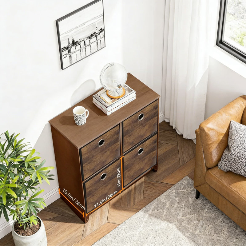 Ensemble de 4 bacs de rangement en tissu durable avec imprimé grain de bois - Paniers de rangement pliables pour tablettes, placard, chambre à coucher, bureau et organisation