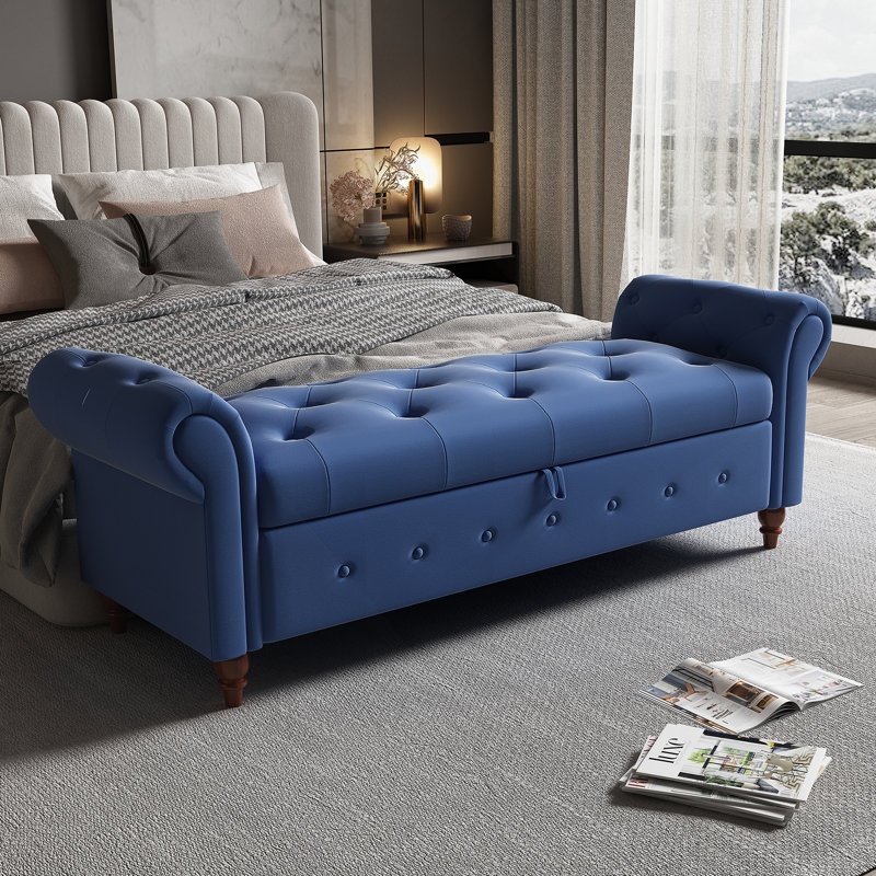 Banc de lit 63 po en tissu capitonné, Marine