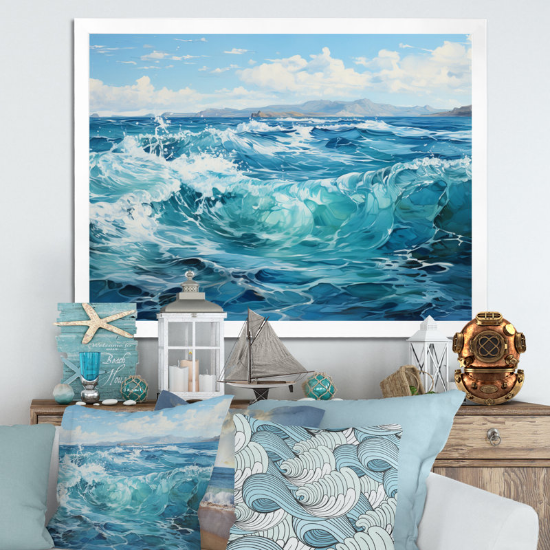 Teal Ocean Infinity - Landscapes Canvas Wall Art, 24" H x 32" W, Gold Picture Framed