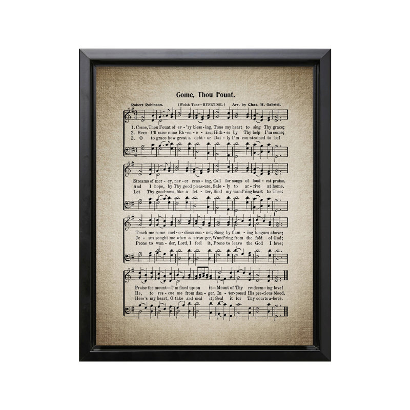 Fiche de chanson «Come Thou Fount», 24"H x 32"W, Canvas, Black Framed