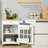27" Kitchen Cart With Drawer - White. Glass Door Cabinet & Towel Rack. Adjustable Shelf. Rubber Wood Top. 4 For Mobility. 26.5" W X 19" D 34" H. 110 Lbs Capacity Island On Wheels Drawer, Workspace.