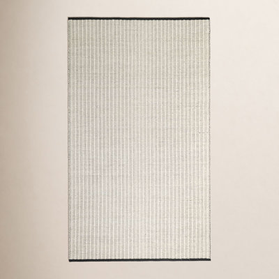 Ivory Black Hand-Woven Striped Wool Rug