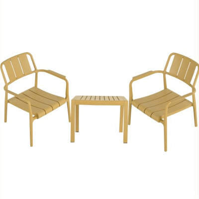 Ensemble bistro 3 pièces avec chaises et table basse, jaune