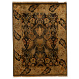 Hand Knotted Wool Oriental Area Rug in Black And Ivory