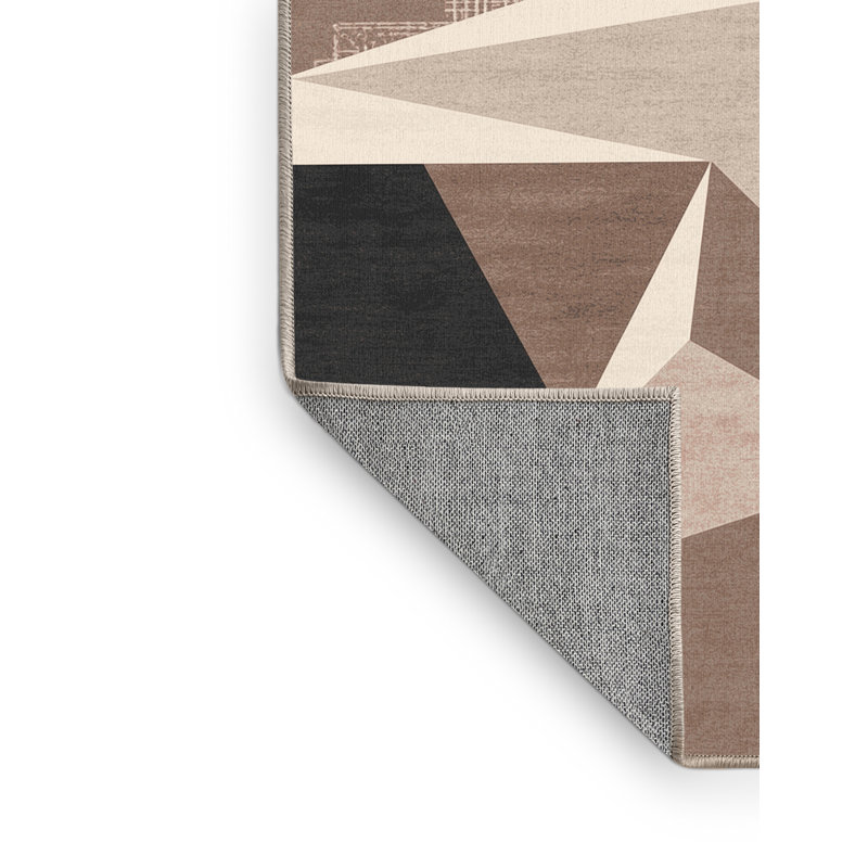 Machine Washable Patterns And Textures Modern Geometric Shapes Rug in Gray – Beige Binding, 8' Round