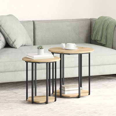  Side Table Set 2 Pcs Artisan Oak And Black 50 X 50 X 50.5 Cm