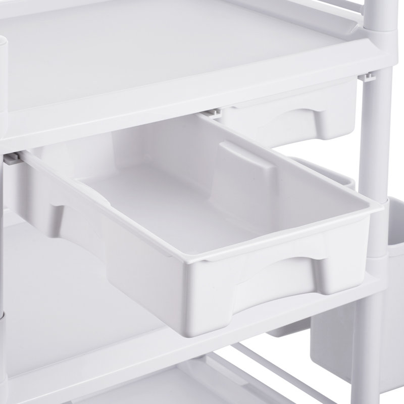 Chariot médical mobile à 3 niveaux avec 3 plateaux et 3 poubelles