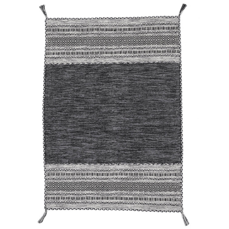 Azizi Striped Hand Woven Cotton Black Rug