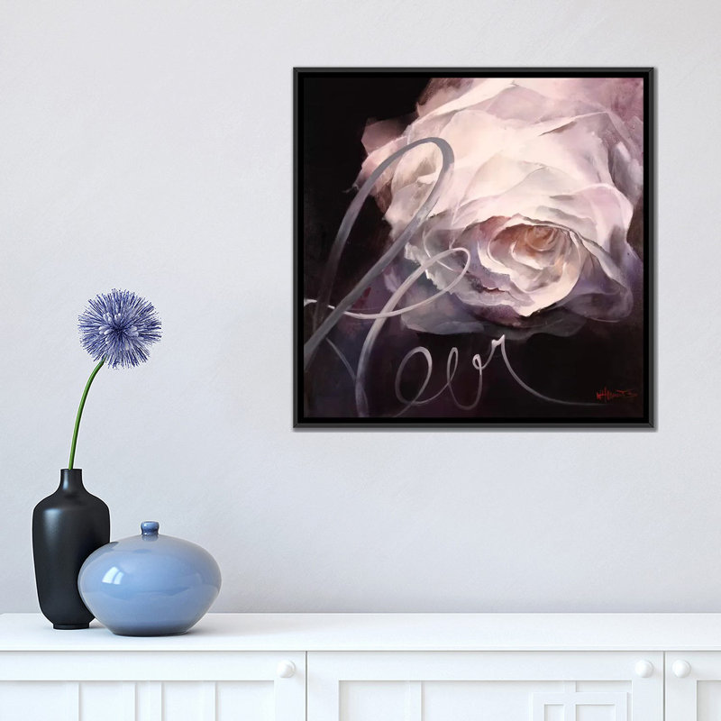 « fleur ii », reproduction sur toile, H 18 po x l 18 po x P 1,5 po, Toile avec cadre noir, Pas de tapis
