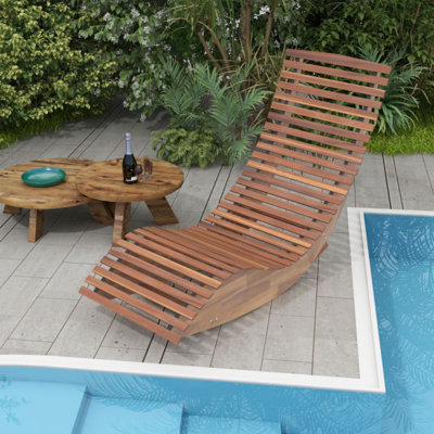 Outdoor Acacia Wood Rocking Chair With Widened Slatted Seat And High Back by Loon Peak