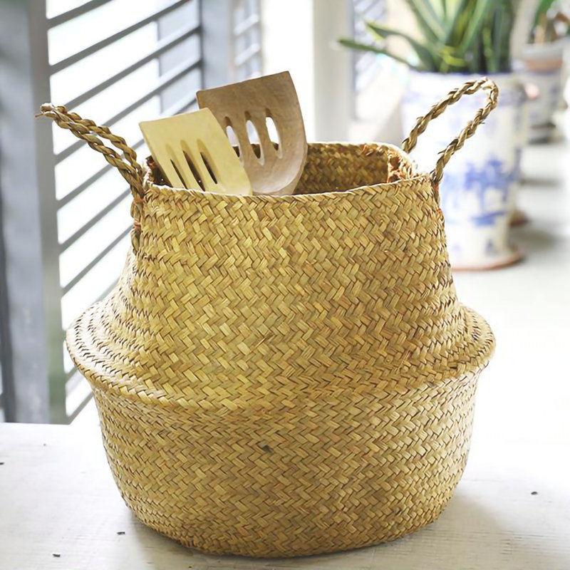 Fixturedisplays® 14" X 16" X 10.5" Woven Seagrass Belly Basket Plant Basket With Handles Plant Pot Handmade Home Decor Basket For Storage Plants, Laundry, Picnic, Plant Pot Cover, Beach Bag And Grocery Basket A4D5E7AD9AB943B4981FB76EB3356558