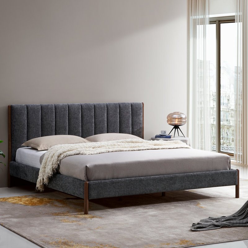 Upholstered Platform Bed, Gray, King