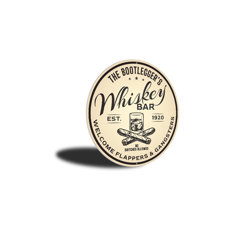 Enseigne de bar Bootlegger's Whisky, H 18 po x l 18 po x P 0,06 po