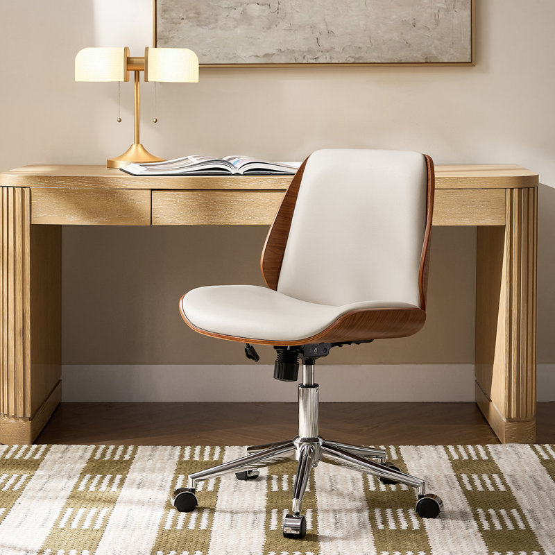 Chaise de bureau inclinable Oswina Ember, Similicuir ivoire