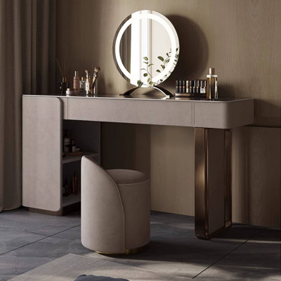 55.12"Italian minimalist luxury dressing table with a mirror