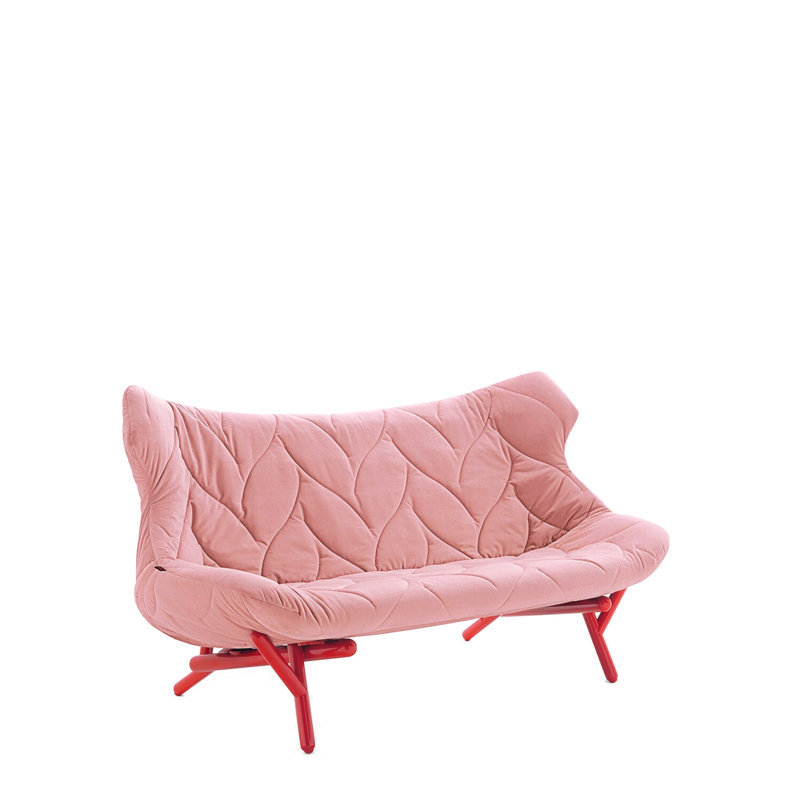 Causeuse Foliage, Velours rose, Rouge