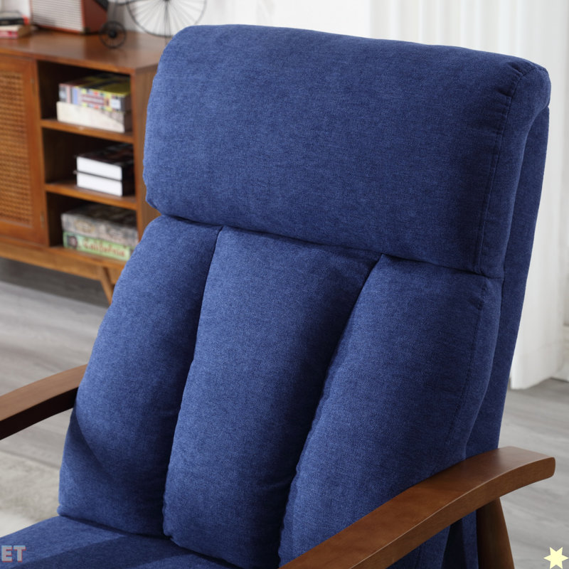 Fauteuil à cadre en bois, fauteuil d'appoint moderne pour le salon, Lin bleu