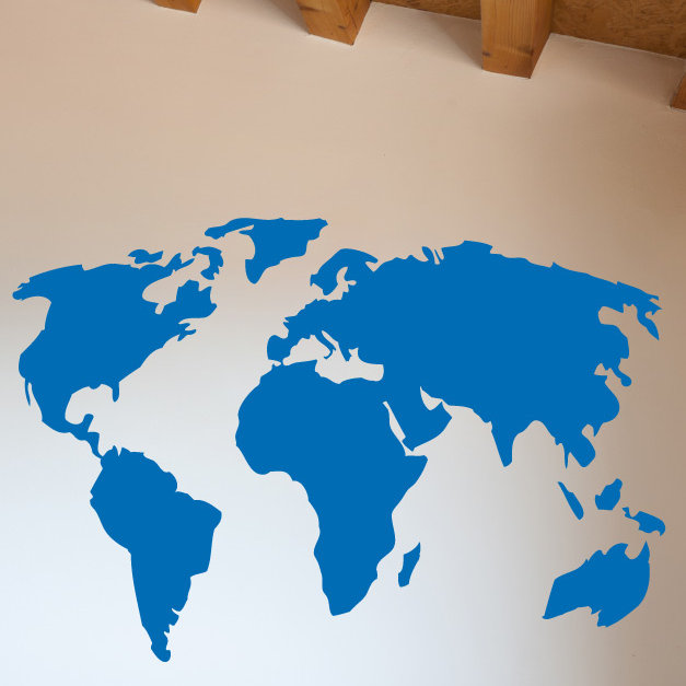 Décalcomanie murale carte du monde, H 22 po x l 32 po x P 0,01 po, Bleu azur