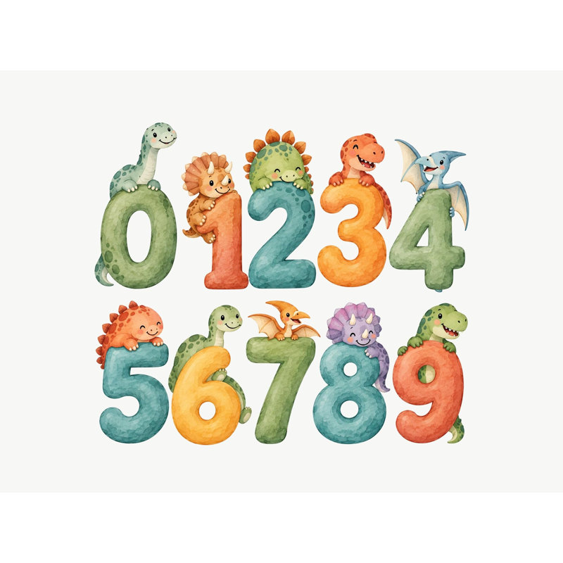 Dinosaur Number Wall Decals, Set of 10 Educational Peel and Stick Wall Stickers, Classroom Playroom Decor, Kids Learning Wall Art, 20"W x 20"H (50 x 50 cm)