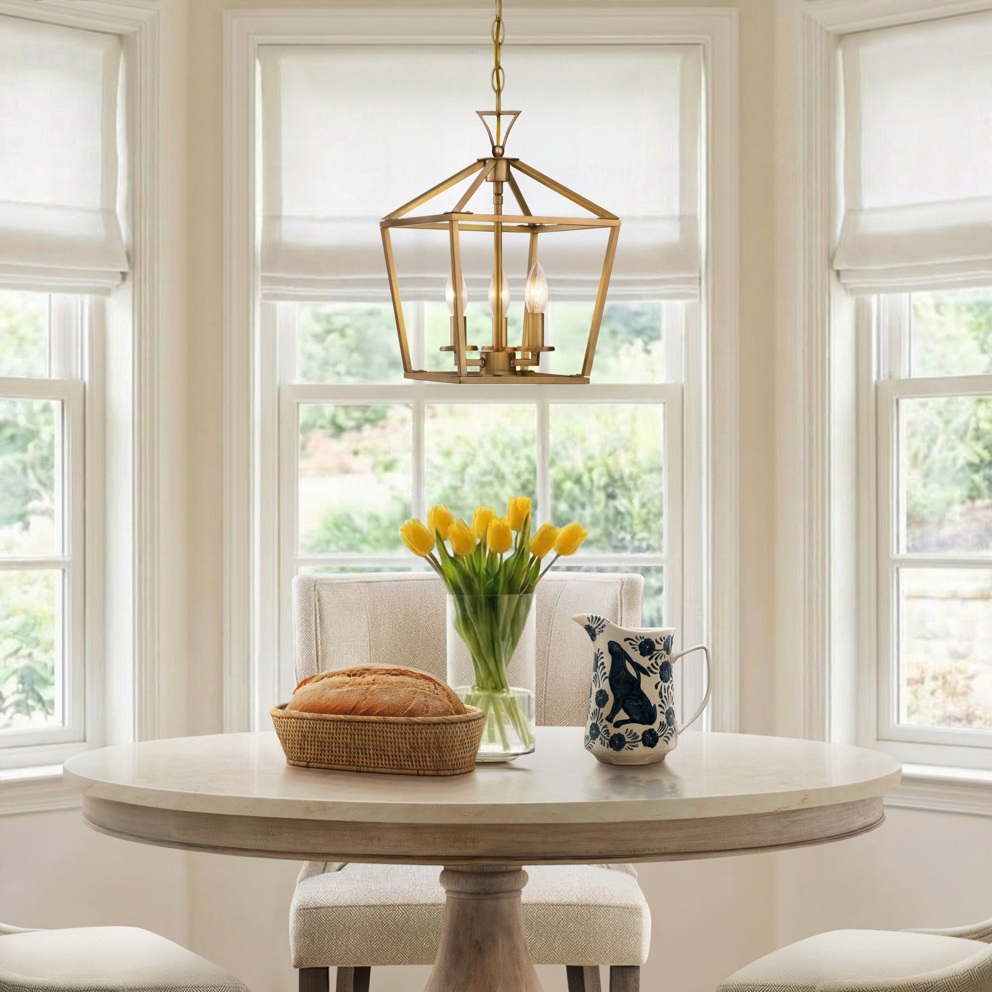 Hastings 10" W 3-Light Geometric Lantern Chandelier, Warm Brass