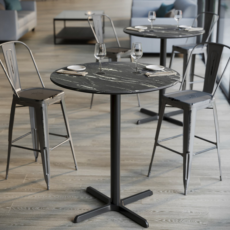 Plateau de table commercial à surface lisse avec base entrecroisée à hauteur de barre, H 42 po x L 36 po x l 36 po