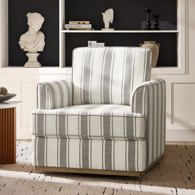 Fauteuil pivotant rembourré avec base en bois massif 33 po Parker Farmhouse, Gris
