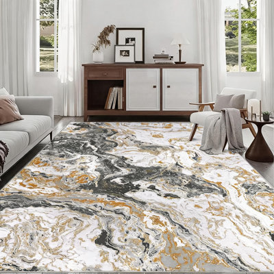 Tapis gris 150 x 210 cm, tapis décoratif abstrait effet marbre, tapis doux et luxueux pour les zones de passage fréquent, tapis lavable pour salon, tapis antidérapant pour la cuisine et la décoration intérieure.