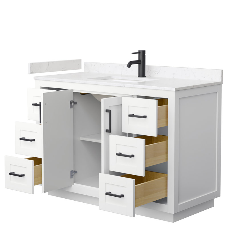 Miranda 48" White Vanity with Carrara Marble Top and Black Hardware
